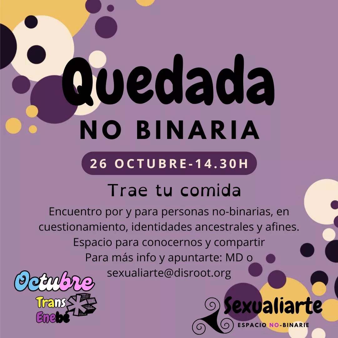 Cartel de la quedada no binaria el domingo, 26 de octubre de 2025, a las 14:30h